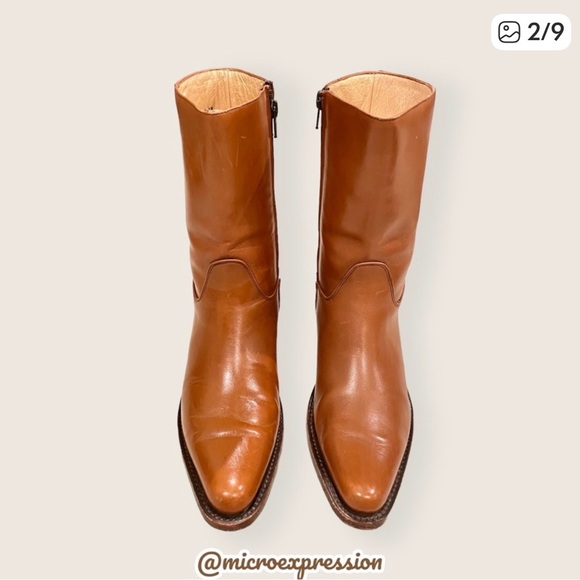 Frye Rush Zip Cognac Mid-Calf Real Leather Zip Up Low Heel Everyday Boots - Picture 2 of 3